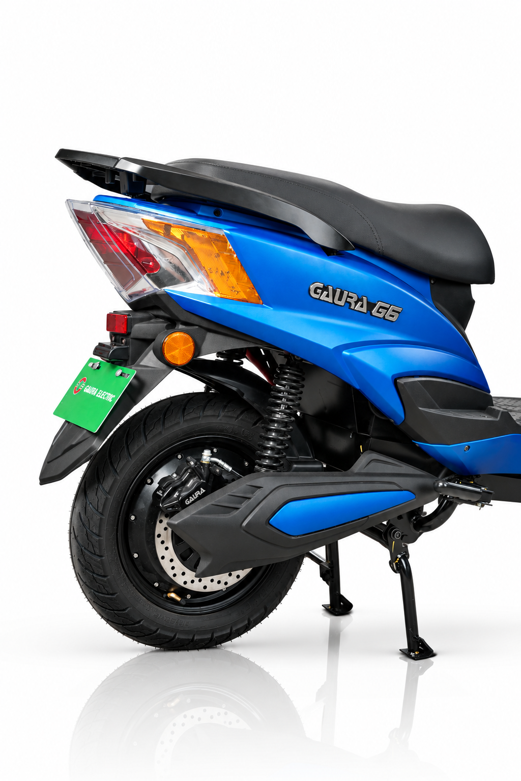 GAURA G6 rear suspension coil and rear wheel close-up