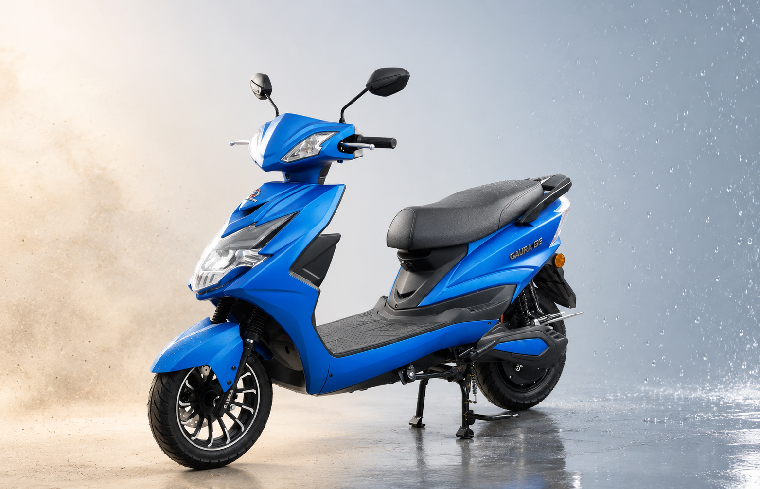 GAURA G6 scooter standing between dust and water spray