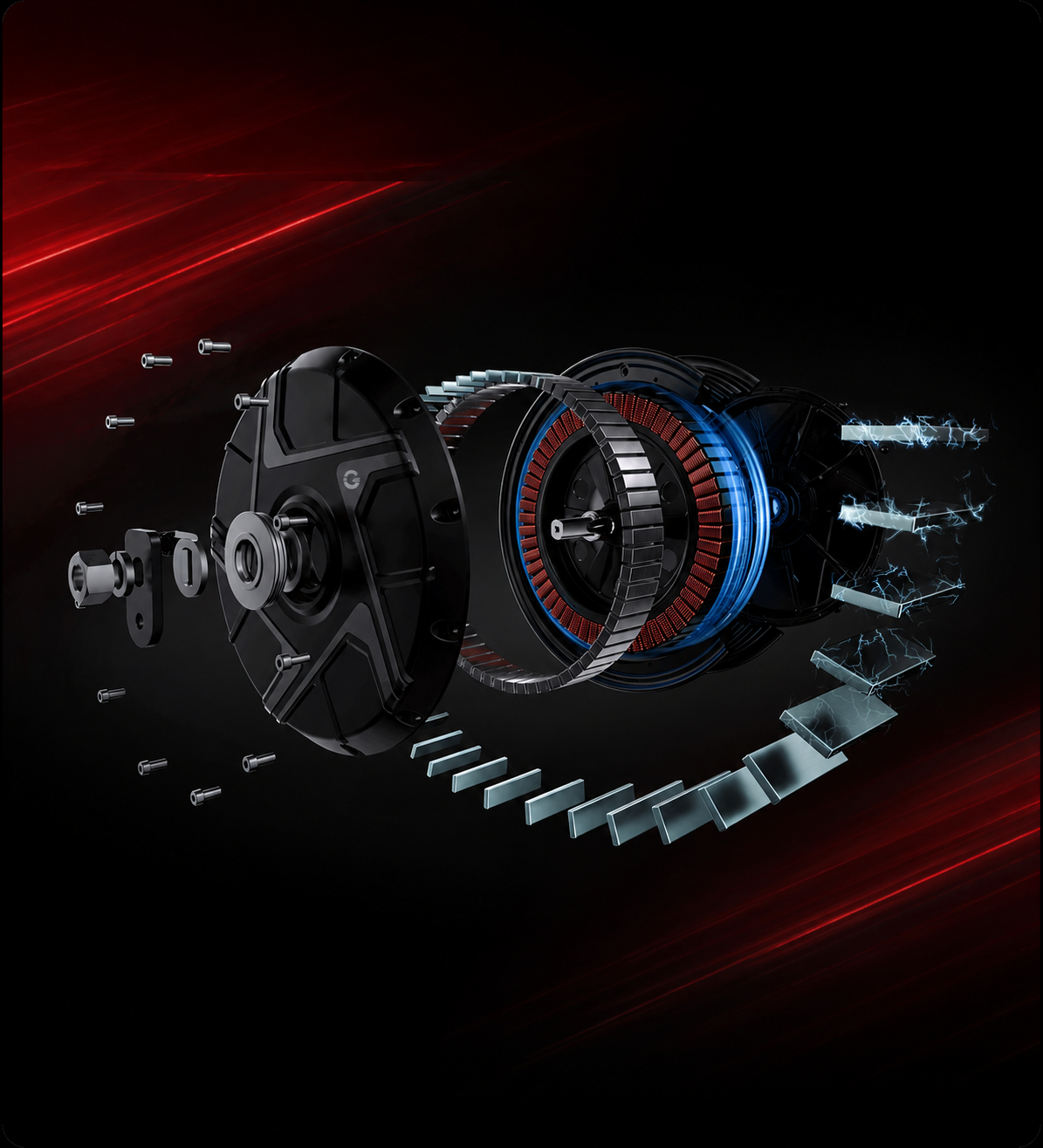 Exploded view of the BLDC hub motor